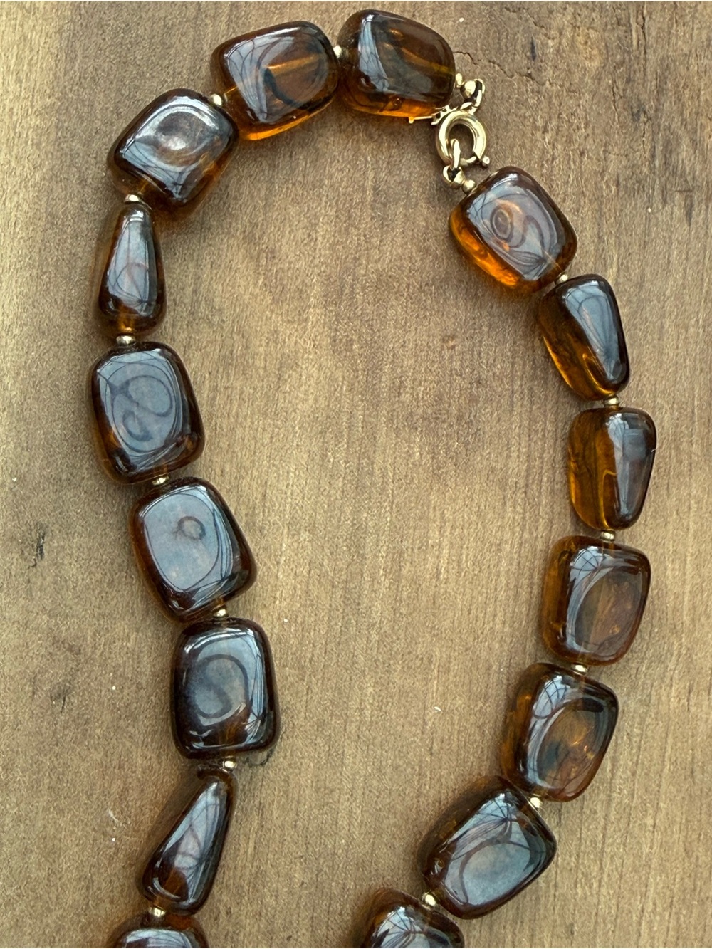 Crown Trifari Lucite Amber Bead Necklace - Picture 4 of 5